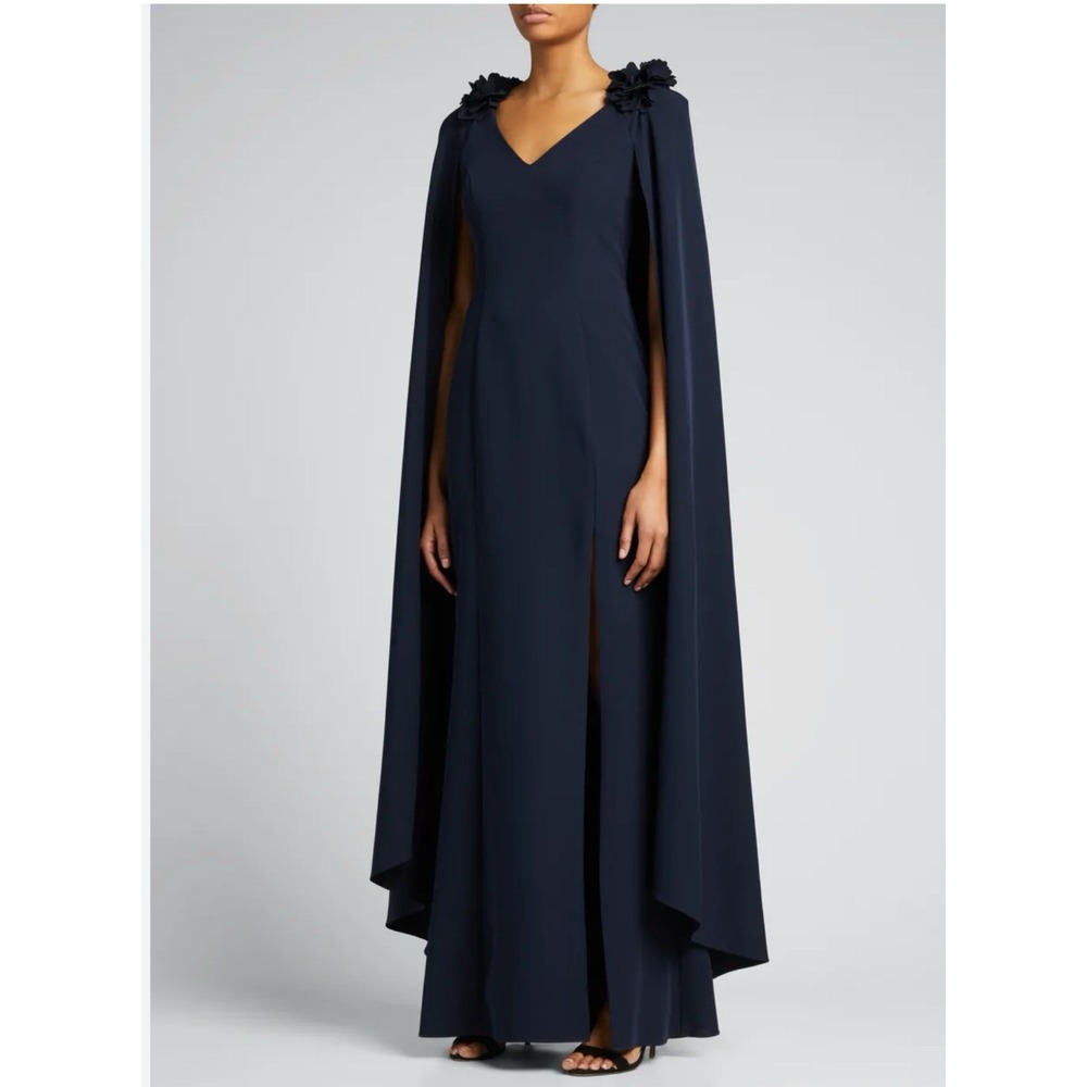 MARCHESA NOTTE Sleeveless Cape Gown in Crepe Designer Size8 Navy Blue